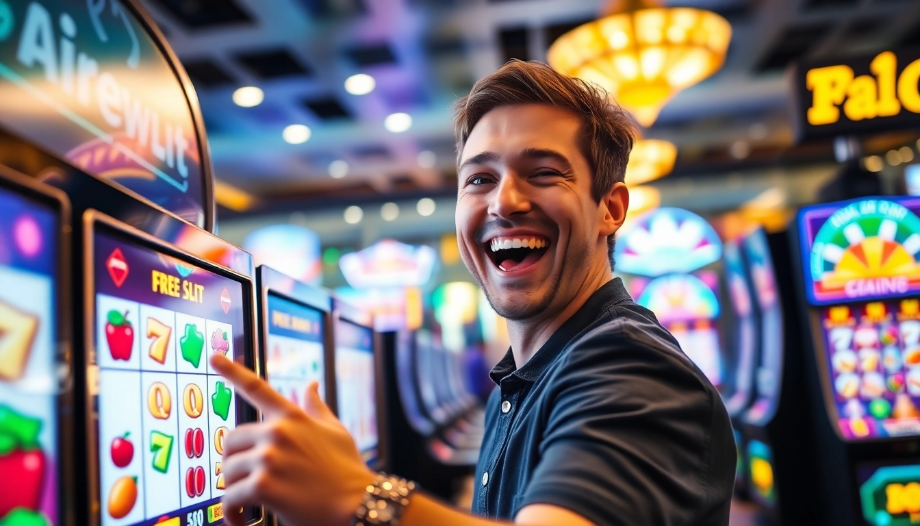 Experience excitement playing pgslot in a lively casino with bright lights and joyful players.