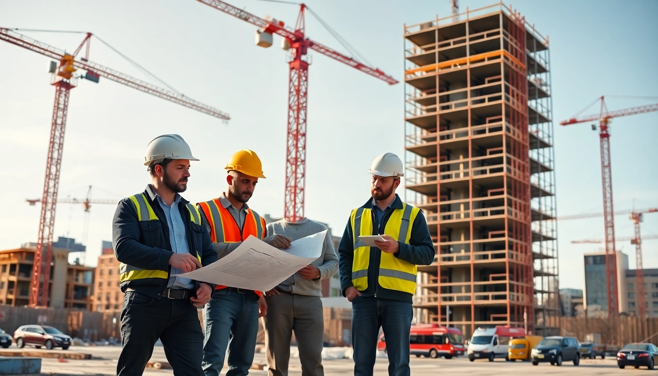 New Jersey Commercial General Contractor collaborating with team on a construction site plan.