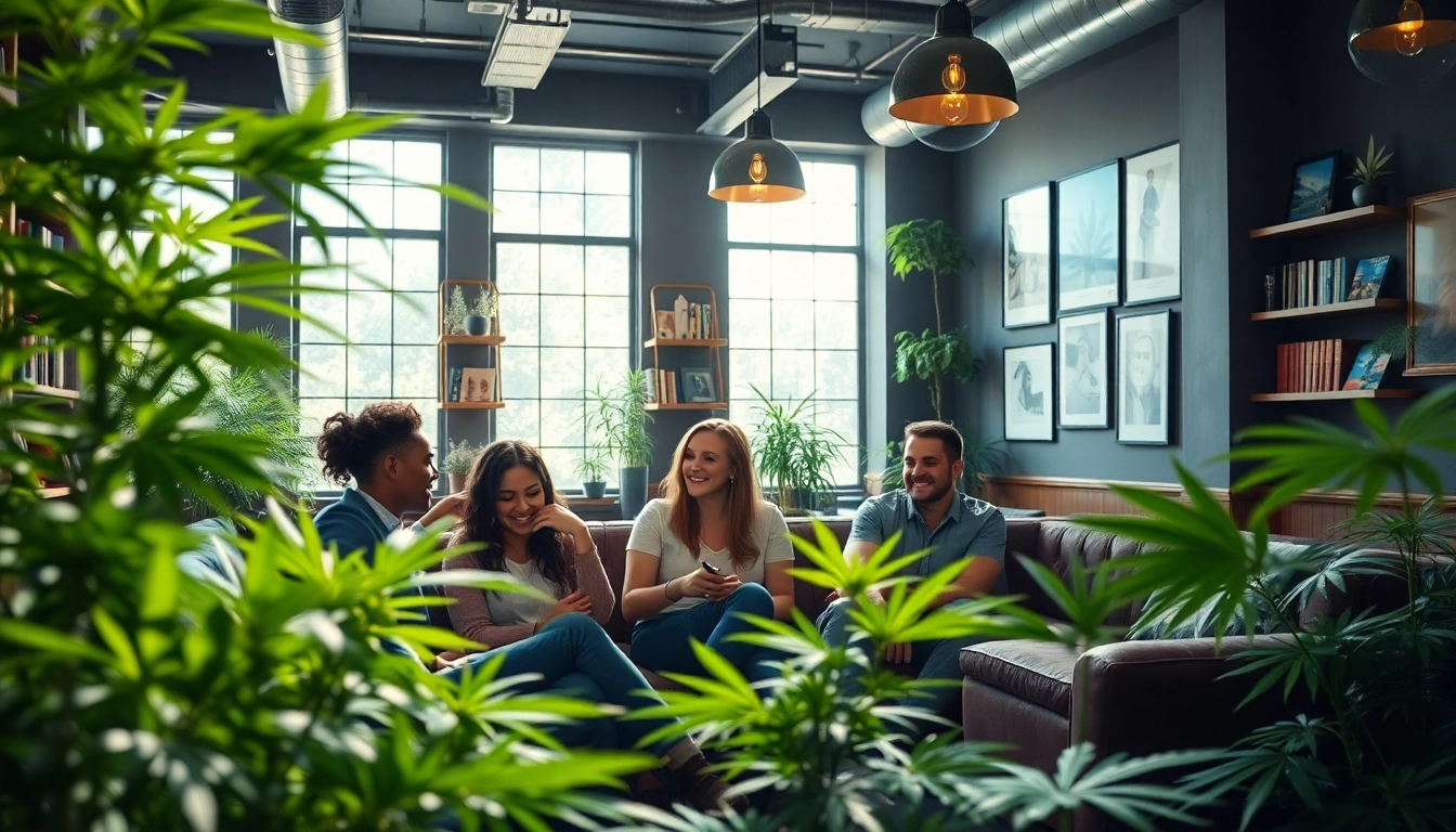 Join the vibrant social experience at https://cannabisbcn.com with friends in a cannabis club setting.