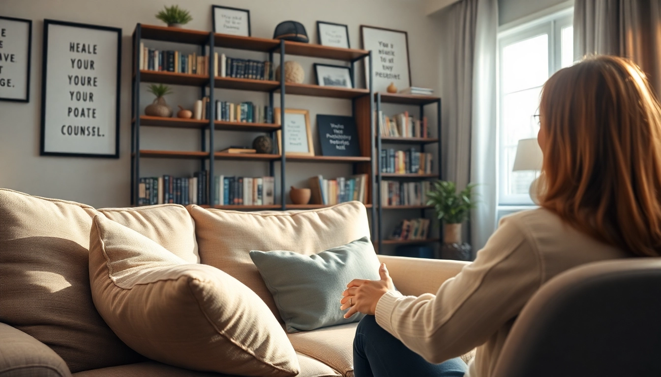 Engaging counselling session with a therapist providing support in a calming environment.
