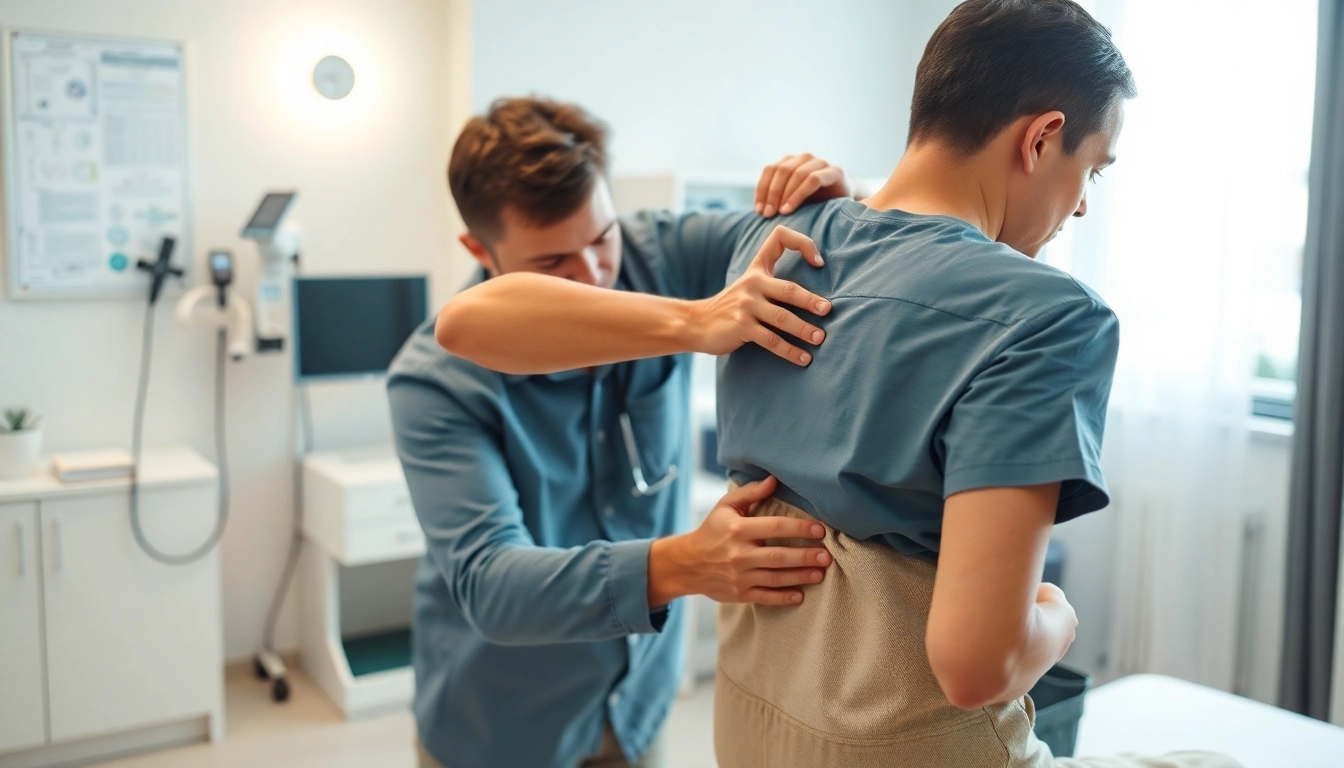 Chiropractor adjusting a patient's spine in a calming clinic environment, promoting wellness and healing.