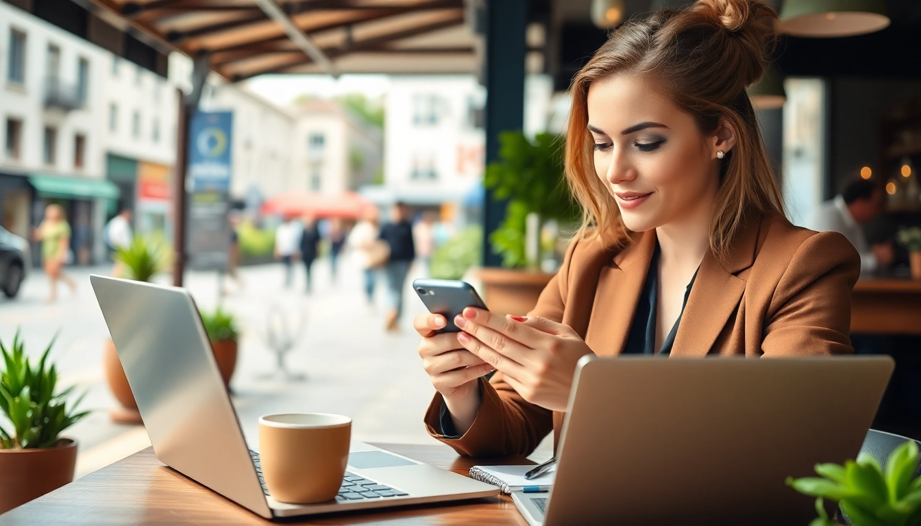 Find savings with digital Coupons while browsing at a café with a smartphone.