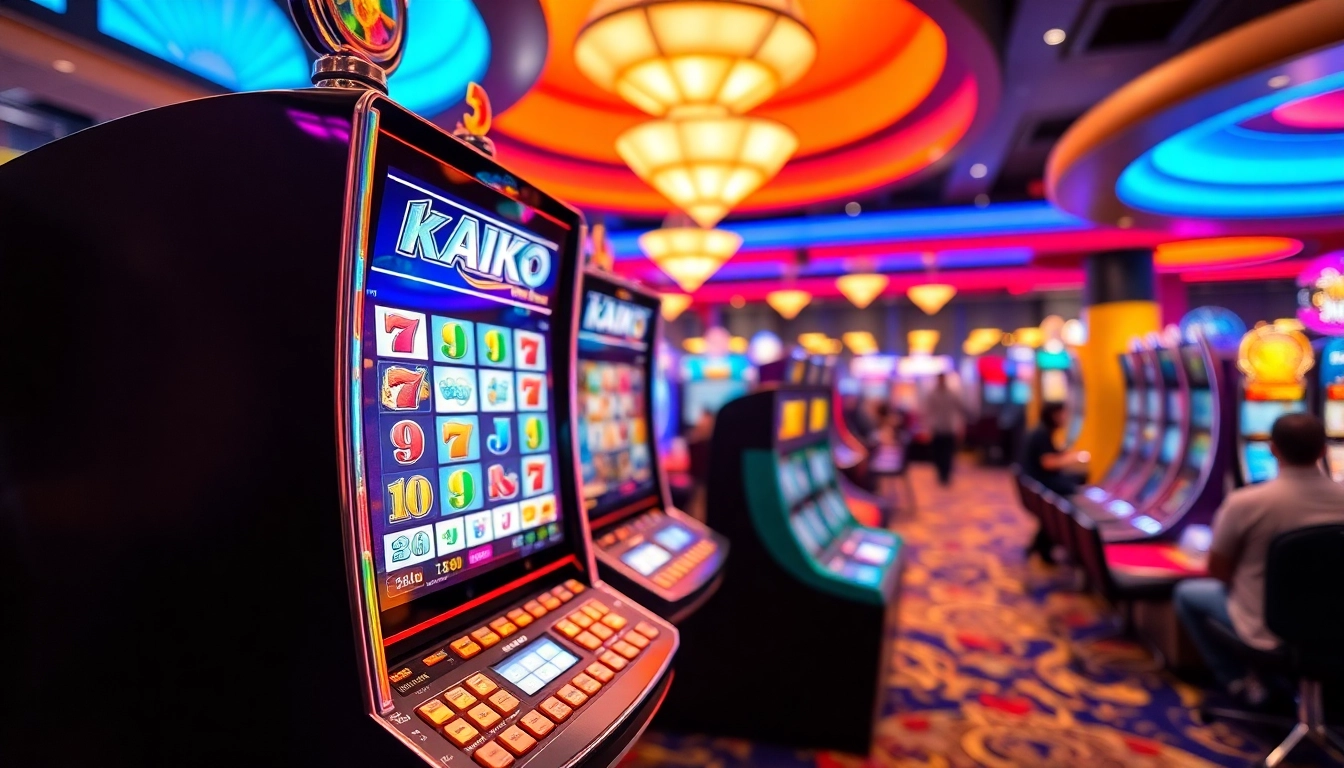 Menang besar di kaiko slot dengan suasana kasino yang megah dan ramai.