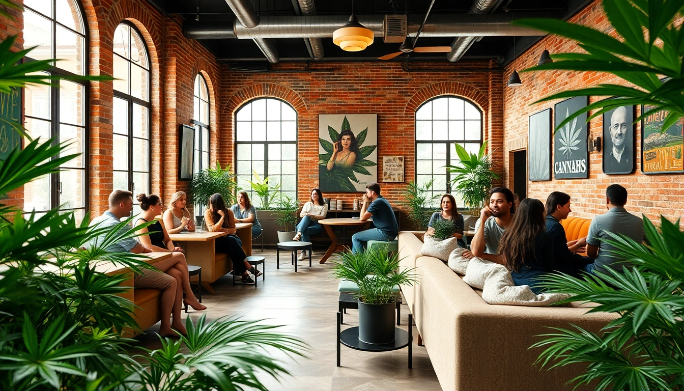 Members enjoying the vibrant atmosphere at https://cannabisbcn.com, a cannabis social club in Barcelona.