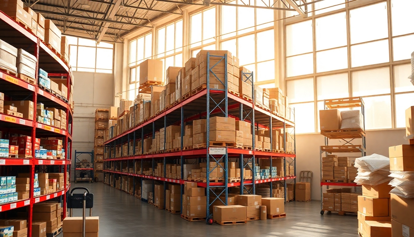 Organized Amazon FBA wholesale products in a vibrant warehouse showcasing efficient fulfillment.