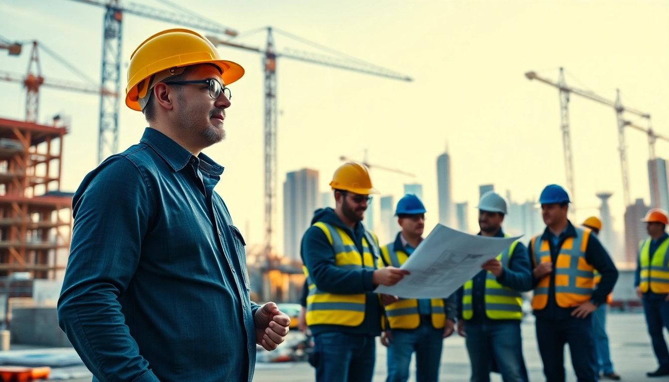 New York Construction Manager supervising a construction site with cranes and workers in action.