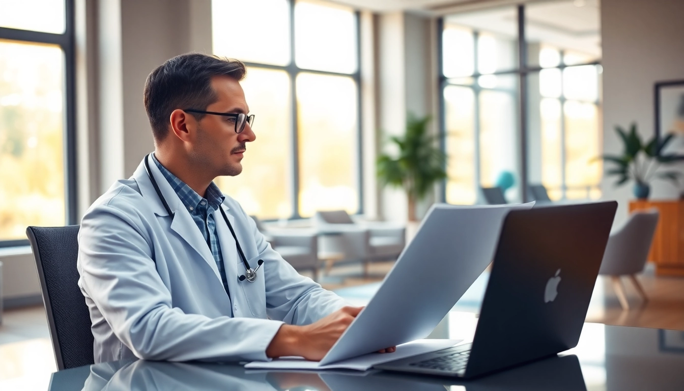 Engaged concierge doctor las vegas consulting with a patient in a bright office setting.