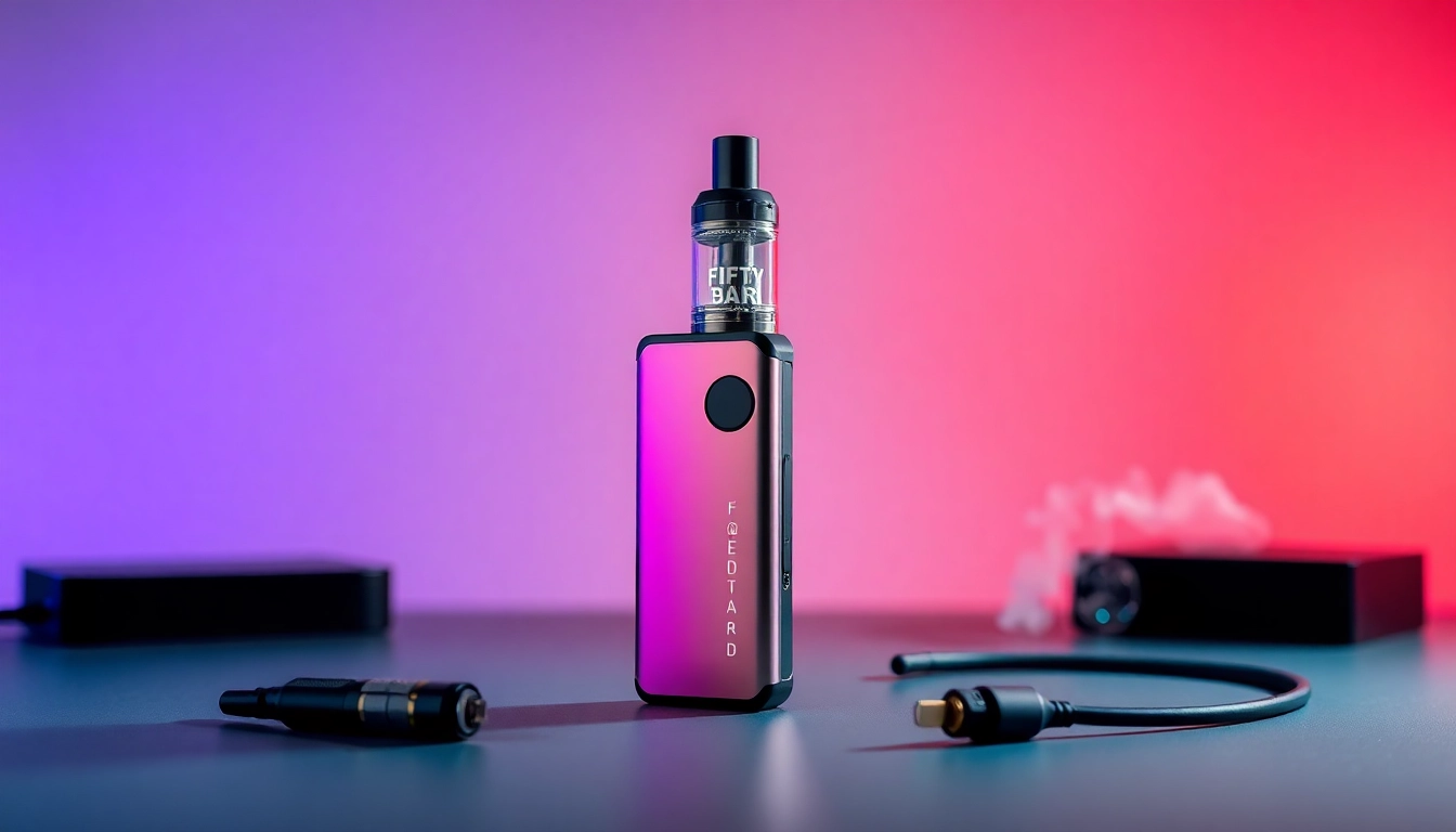 FIFTY BAR 20K disposable vape in a modern setting showcasing its sleek design and vibrant colors.