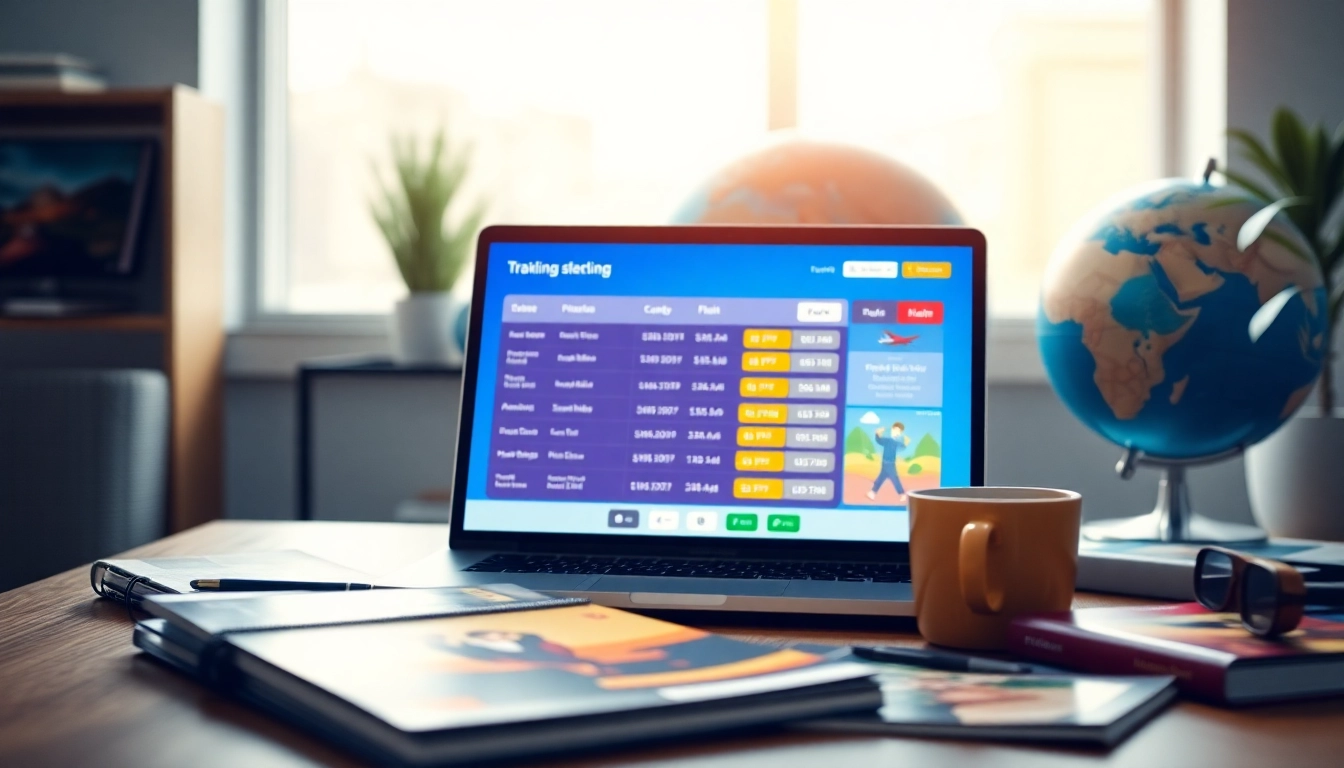 Find a flight options displayed on a modern laptop amidst travel planning essentials.