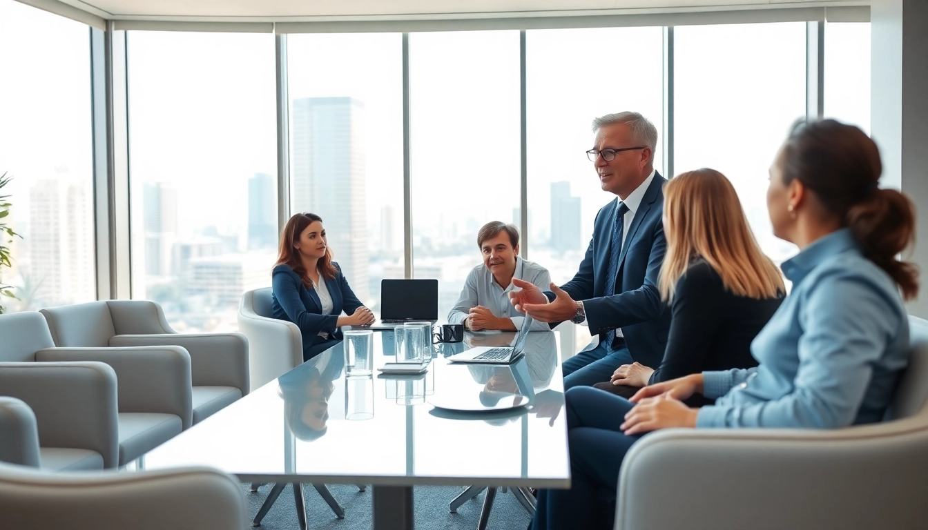 Engaging scene of a business coach los Angeles guiding young professionals in a modern office setting.