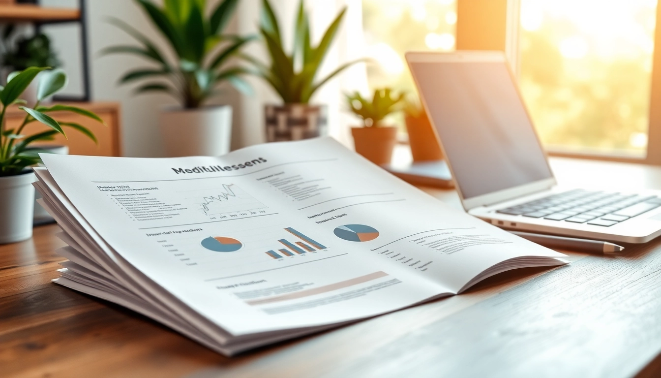 Generate a compelling business plan on a well-organized desk with a laptop and plants.