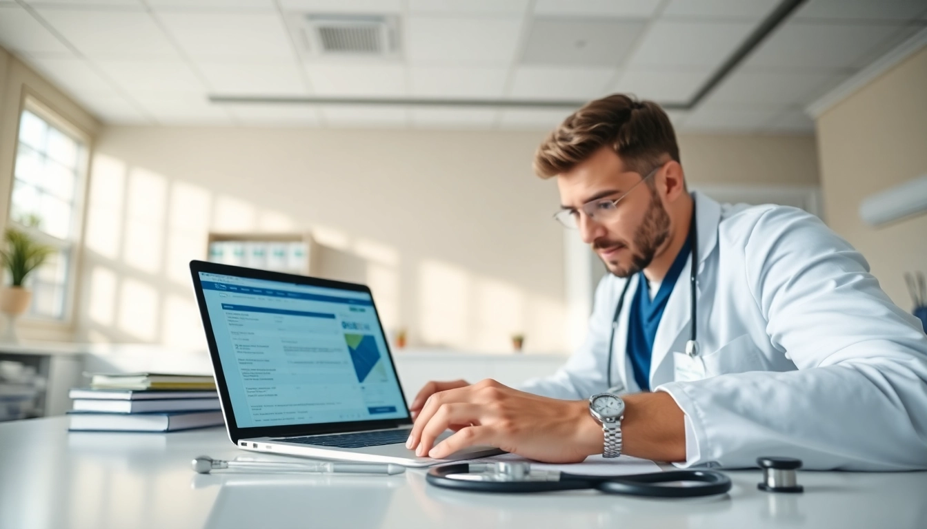 Healthcare professional utilizing electronic prescribing systems for efficient patient care.