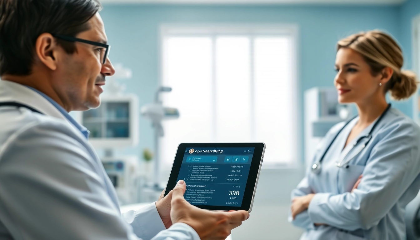 Illustration comparing eprescribing vs traditional prescribing in a professional healthcare setting.