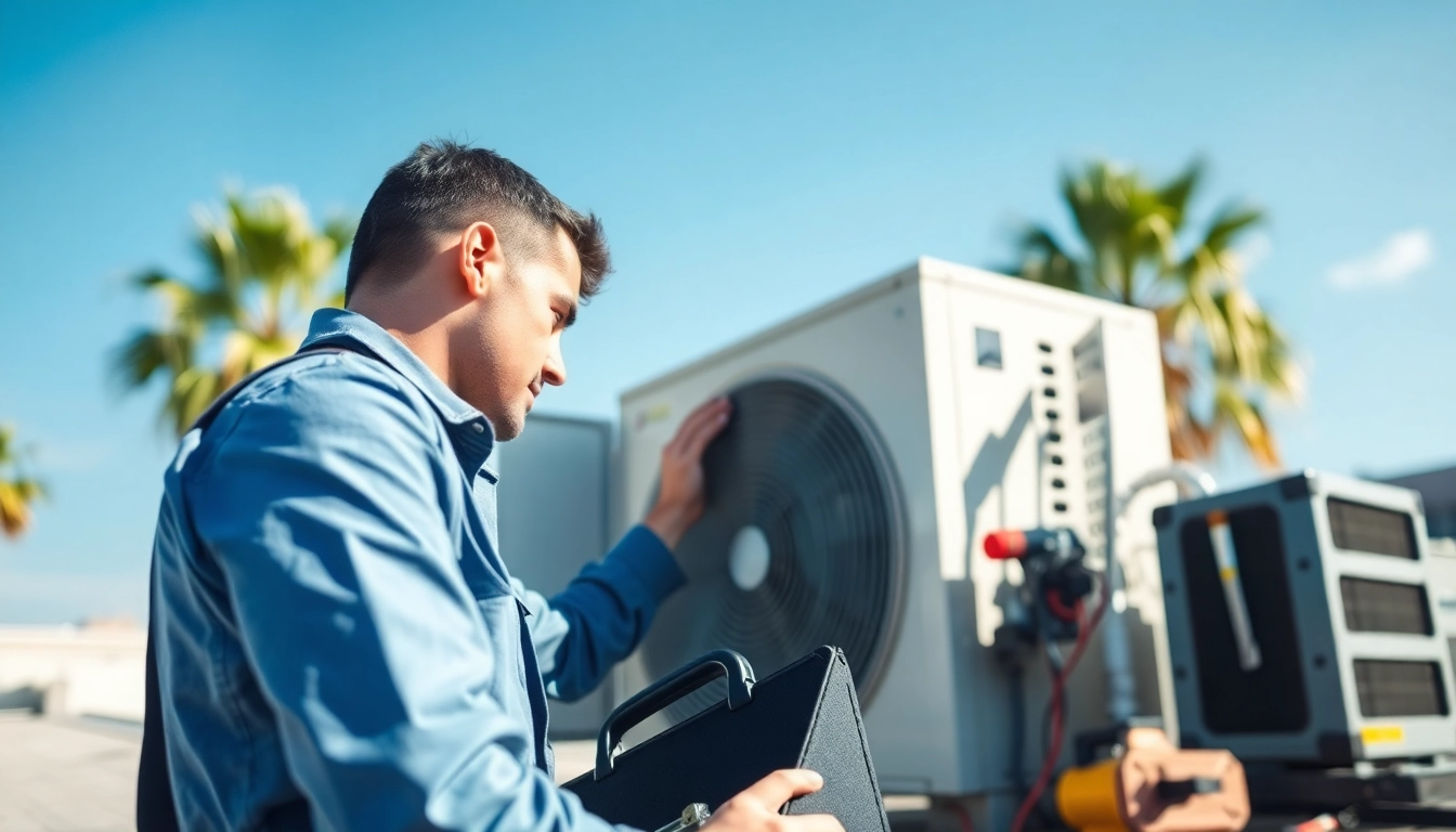 Technician performing ac repair glendale az on rooftop in sunny environment