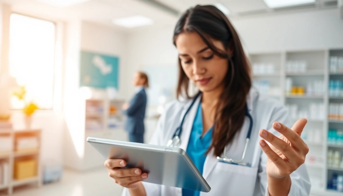 Showcasing electronic prescribing systems in use by a healthcare professional.